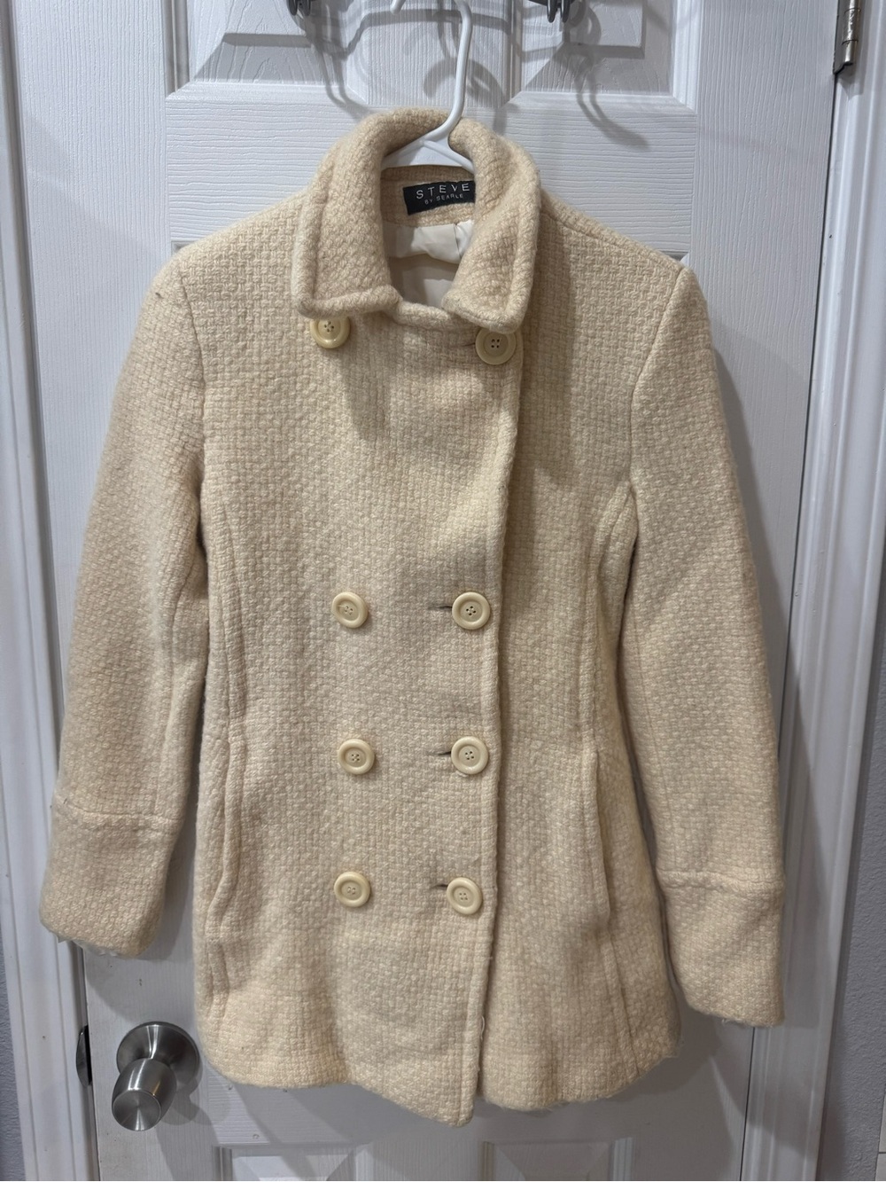 Steven By Steve Madden Ivory Double-Breasted Pea Coat